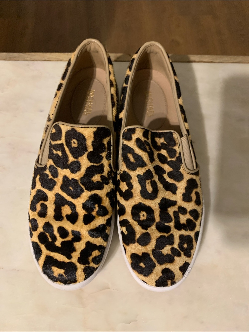 Michael Kors Leopard-Print Slip-On Flats in Black and Tan